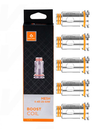 GeekVape Aegis Boost Replacement coils have been designed for use with the Aegis Boost pod kit or the Aegis Boost pods only. There are two versions of this coil available, one for mouth to lung vaping and the other for direct to lung vaping.  Features  0.60ohm Mesh coils (Mouth To Lung): To be used between 15 & 25 W 0.40ohm Mesh coils (Direct To Lung): To be used between 25 & 33 W  Material: Kanthal Inside the box you will find:  1 x Pack of 5 coils Aegis Boost by Geekvape London Vape House