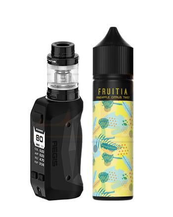 Geekvape Aegis Mini Kit is a small yet durable sub-ohm vape kit with a 2200mAh built-in battery and a Mesh-Coil based tank. This vape kit comes with the Cerberus 2ml Vape tank. Ideal for vapers looking for a sturdy vape kit, lots of vapour production and great flavour. Pineapple Citrus Twist features A hurricane of flavours sure to electrify your taste buds, Pineapple, mango, and citrus are ingredients for the perfect storm! London Vape House