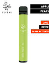 The Apple Peach Elf Bar disposable vape kit is a simple kit that easily outlasts 20 cigarettes and expects roughly 600 puffs per bar!   The Elf Bar Vape is a small vape device designed for portable on-the-go vaping and delivering you 20mg of Nicotine Salt with it's 550mAh Battery. The Elf Bar has a stylish design with a rubberised and robust finish.
