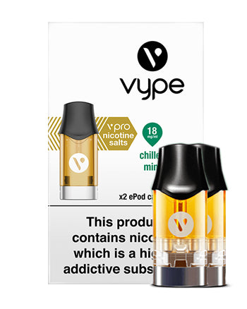 Chilled Mint ePod vPro Prefilled Vape Pods by Vype/Vuse features an infusion of ice and mint. The frosty flavour on the inhale spreads through the body and is a smooth and sophisticated blend of peppermint and menthol. This blend is perfect for those who enjoyed traditional menthol tobacco cigarettes and are looking to stop smoking or those who enjoy the simple use of pod systems and enjoy a menthol breeze from their Vype vaping device. London Vape House