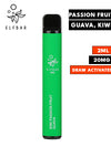 The Kiwi Passion fruit Guava Elf Bar 600 Disposable Vape Device kit is a simple vape kit that easily outlasts 20 cigarettes and expects roughly 600 puffs per bar!   The Elf Bar Vape is a small vape device designed for portable on-the-go vaping and delivering you 20mg of Nicotine Salt with it's 550mAh Battery. The Elf Bar has a stylish design with a rubberised and robust finish.