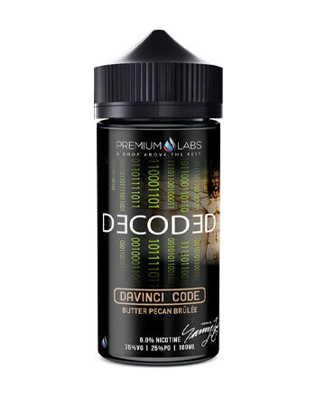 DaVinci Code eliquid by Decoded features dessert notes of buttery pecan's that are complemented by cream.  DaVinci Code features a 75% VG ratio which works best with sub-ohm tanks, producing clouds and flavour. Available in a 100ml 0mg short fill with room for two 18mg nicotine shot to create a 3mg, 120ml e-liquid.   E-liquid Features:  Creme Brulee, Buttery Pecans 100ml in a 120ml Shortfill Bottle 0mg nicotine strength London Vape House