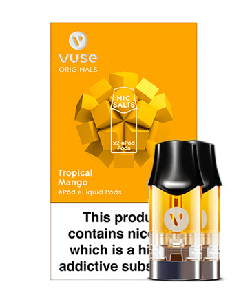and assist to help you stop smoking. Nicotine salts occur naturally in tobacco leaves and we add them to our vPro cartridges to improve flavour and satisfaction.  Approximately 200 puffs per cartridge.  E-liquid Features:  Mango 2ml x 2 Pods Strength: 6mg, 12mg, 18mg Compatible with Vype Epod  Made in UK London Vape House