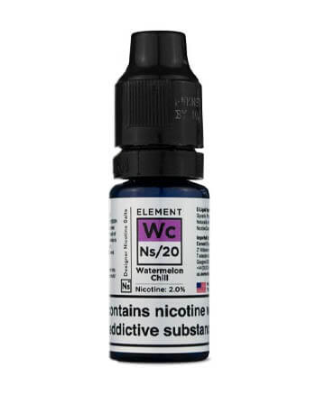 NS20 Watermelon Chill Nic Salt eLiquid by Element is a sweet and icy blend created by Element which takes an arctic watermelon with strong mint and bottles it into a convenient 10ml nicotine salt.  NS20 Watermelon Chill Nicotine Salt features a 50% VG ratio in a 10ml TPD compliant bottle, ideal for on the go vaping. This e-liquid features 20mg salt nicotine which gives you a smooth yet effective draw.  London Vape House