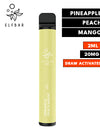 The Pineapple Peach Mango Elf Bar 600 Disposable Vape Device kit is a simple vape kit that easily outlasts 20 cigarettes and expects roughly 600 puffs per bar!   The Elf Bar Vape is a small vape device designed for portable on-the-go vaping and delivering you 20mg of Nicotine Salt with it's 550mAh Battery. The Elf Bar has a stylish design with a rubberised and robust finish.