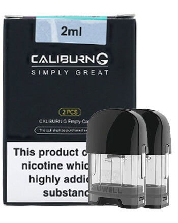 Uwell Caliburn G Replacement Pods are compatible with the Caliburn G system. These pods are refillable and use a top fill and push-fit coil system which are ideal if you need a backup or spare. The Caliburn G Pods are made from plastic and are easy to refill quickly.  Inside the box you will find:  x2 Uwell Caliburn G Pods 2ml London vape House