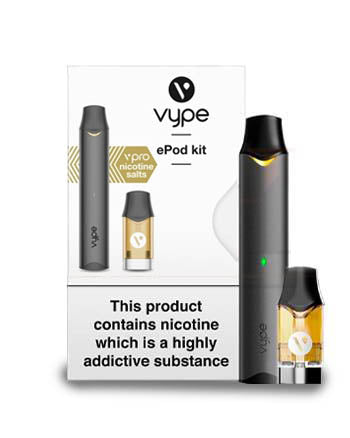 Vype ePod Kit vape pen uses nicotine salts for an improved flavour experience*. The ceramic wick technology delivers a consistent vape.  Inside the box you will find:  1 x Vype ePod 1 x Vype ePod Cartridge (Tropical Mango) in 18mg/ml 1 x Charging cable 1 x User guide - please read before use London Vape House
